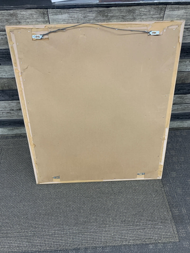 LARGE HEAVY SQUARE MIRROR W/ TEXTURED GOLD FRAME.