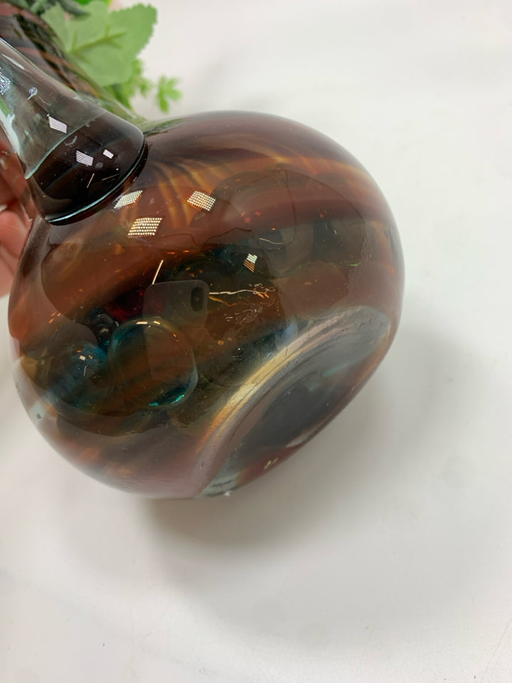 PINK FLORALS IN SWIRL PITCHER W/MARBLES.
