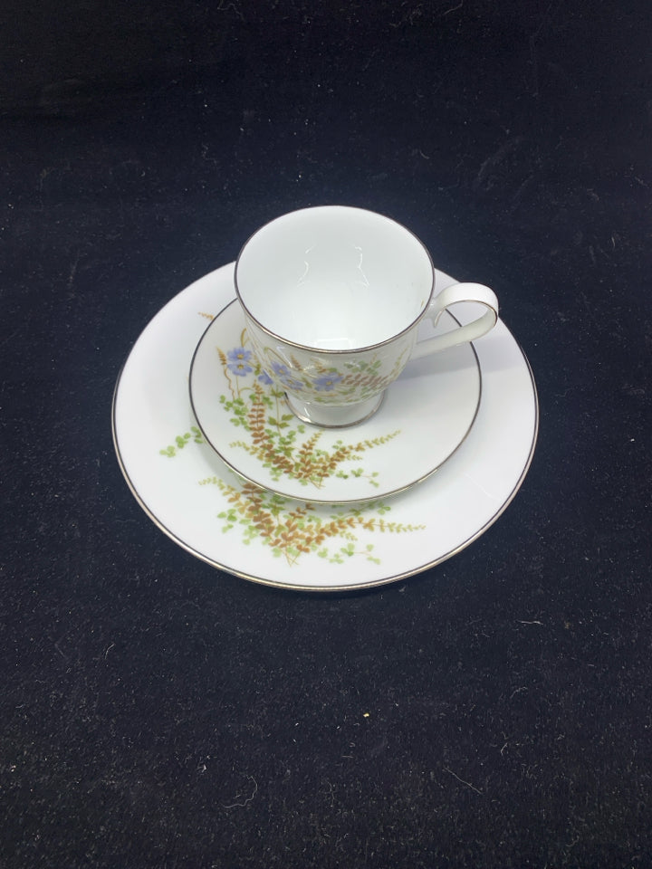 3PC BLUE BLUE FLORAL TEA SET- TEACUP, SAUCER, LUNCH PLATE.