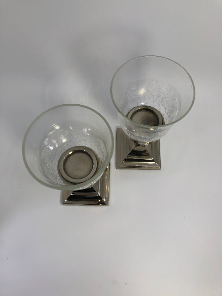 2 CRACKLE TINT HURRICANE CANDLE HOLDER.