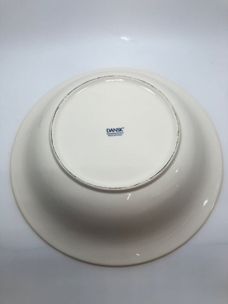 DANSK CHERRIES PAINTED PASTA BOWL W/YELLOW BLUE RIM.
