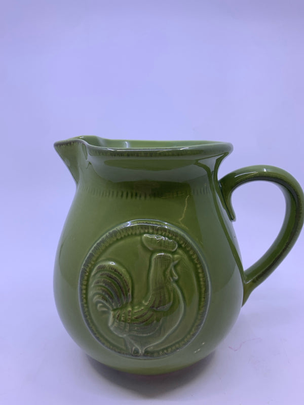ROOSTER EMBOSSED GREEN PITCHER.