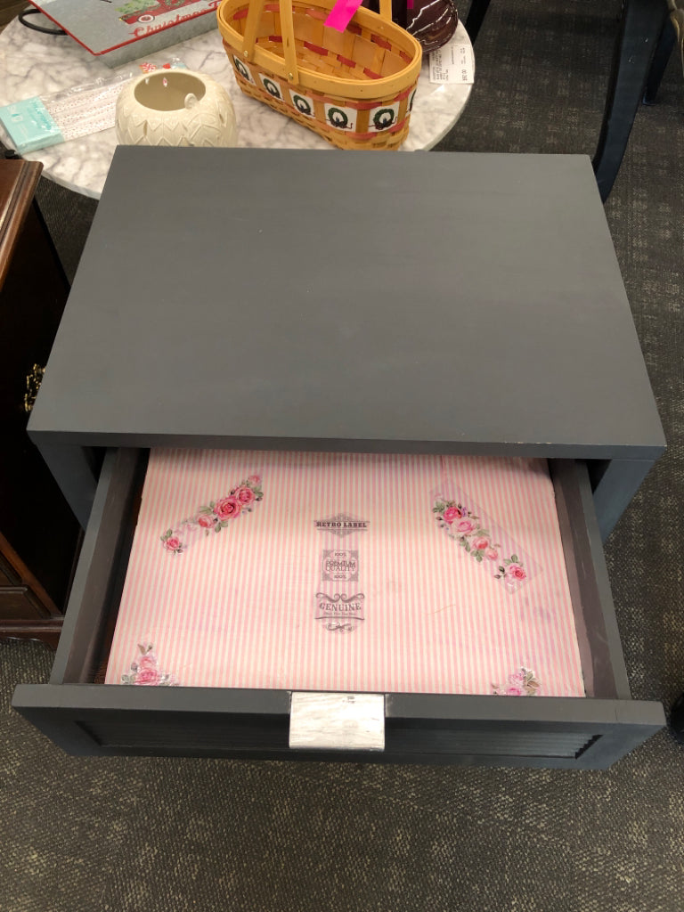 PAINTED GREY 2 TIER SIDE TABLE W/ DRAWER.