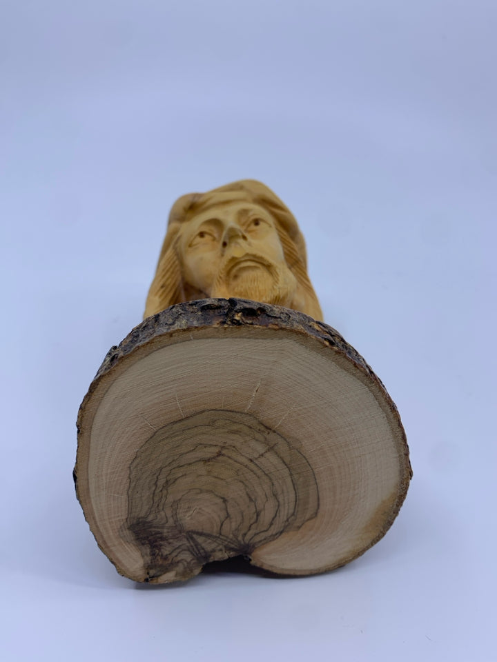 WOOD HAND CRAVED WOOD JESUS HEAD.