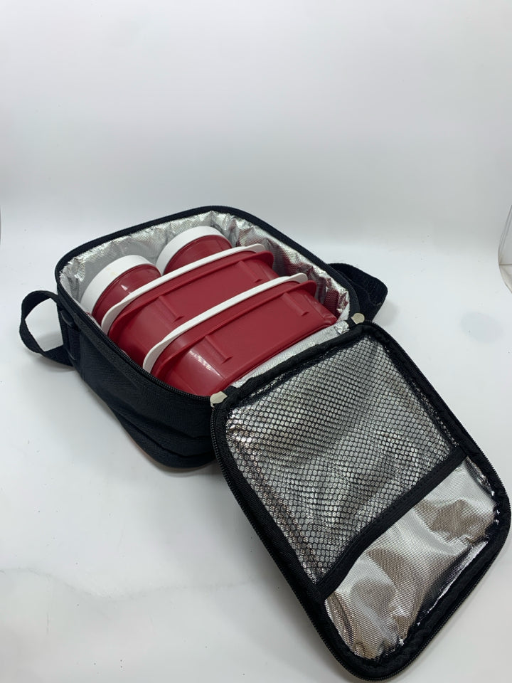 5PC BLACK LUNCH BOX W/FOOD STORAGE CONTAINERS.