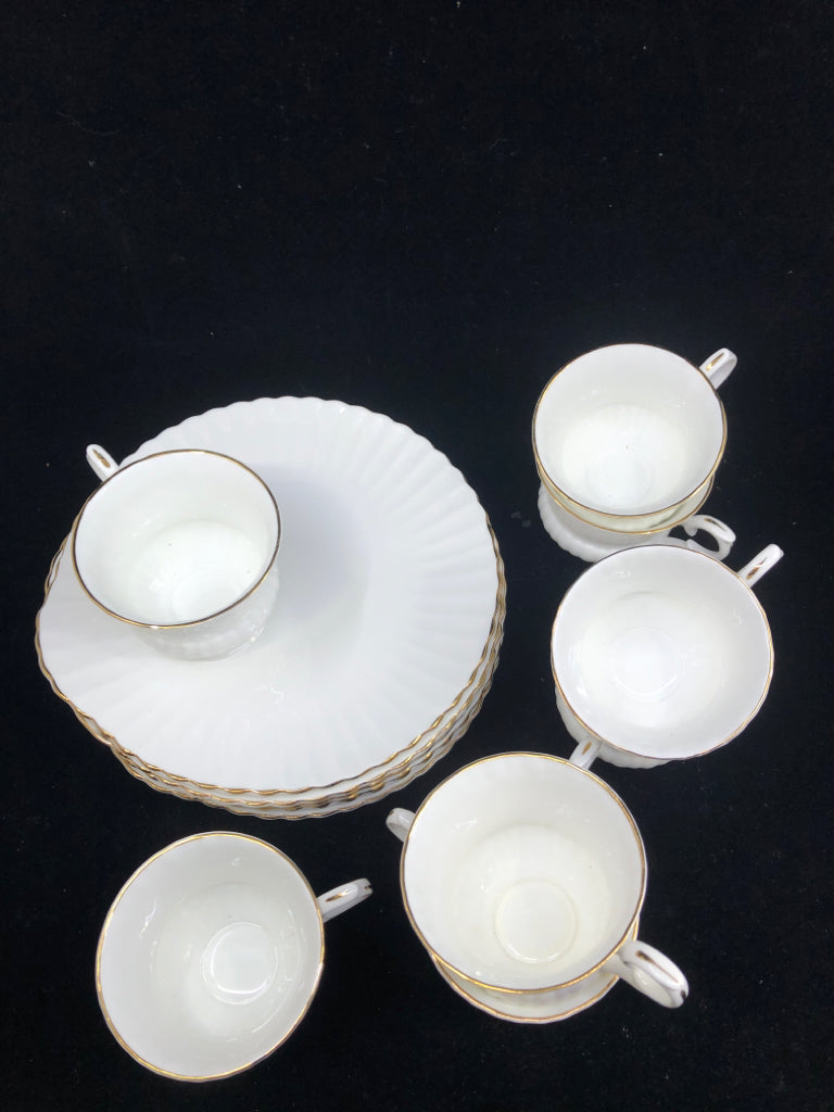 SVC 8 WHITE W GOLD RIM SNACK SET- 8 CUPS, 8 PLATES.