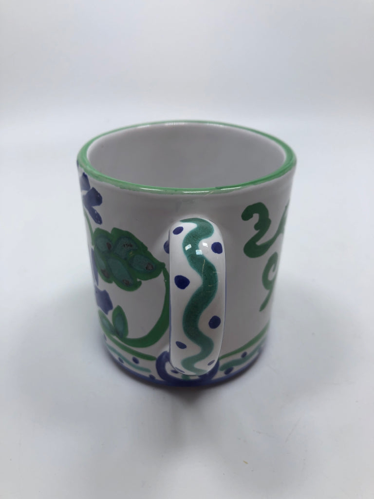 ITALIAN HAND-PAINTED BLUE/GREEN MUG.