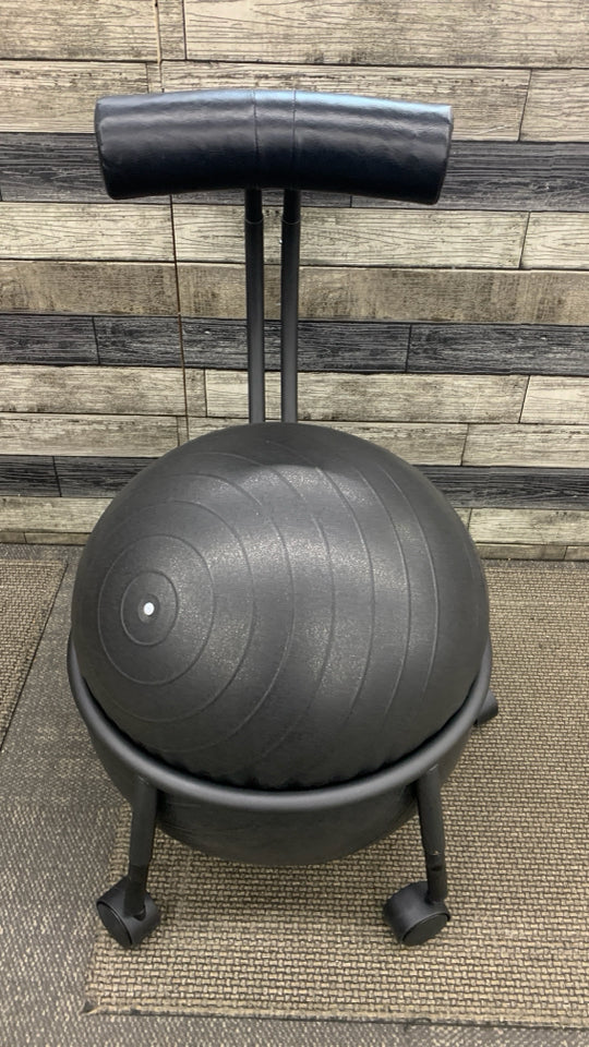 BLACK BALANCE BALL CHAIR W/BACK SUPPORT.
