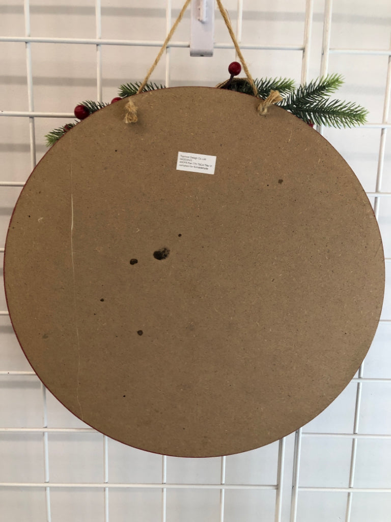 RED PLAID CIRCLE MERRY CHRISTMAS SIGN.