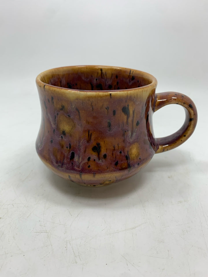 PURPLE GLAZED STONEWARE MUG W/BLACK SPECKLES.