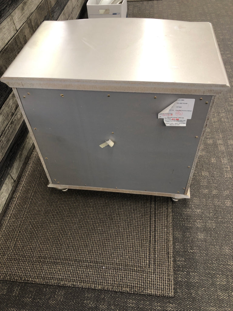 SILVER 3 DRAWER NIGHTSTAND.