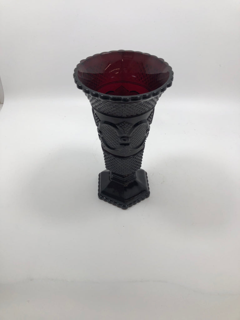 VTG CRANBERRY RED AVON GLASS VASE.