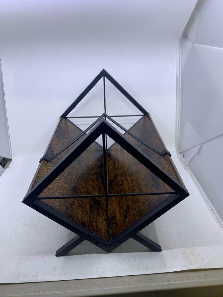 TABLE TOP FAUX DARK WOOD/ METAL BOOKCASE.