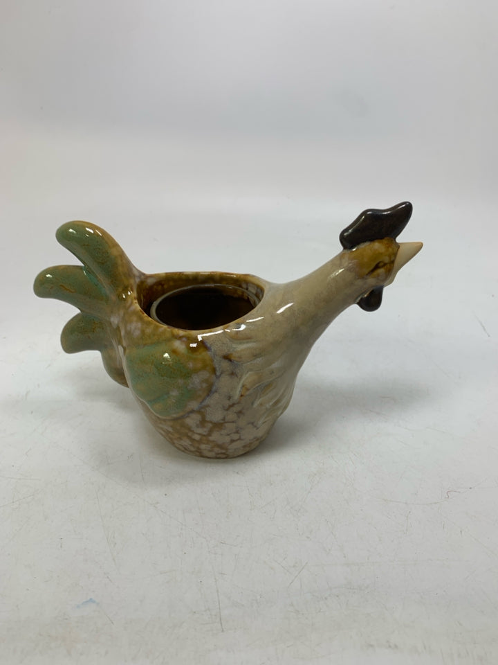 MULTI COLORED CERAMIC ROOSTER W/ GLASS TEALIGHT INSERT.