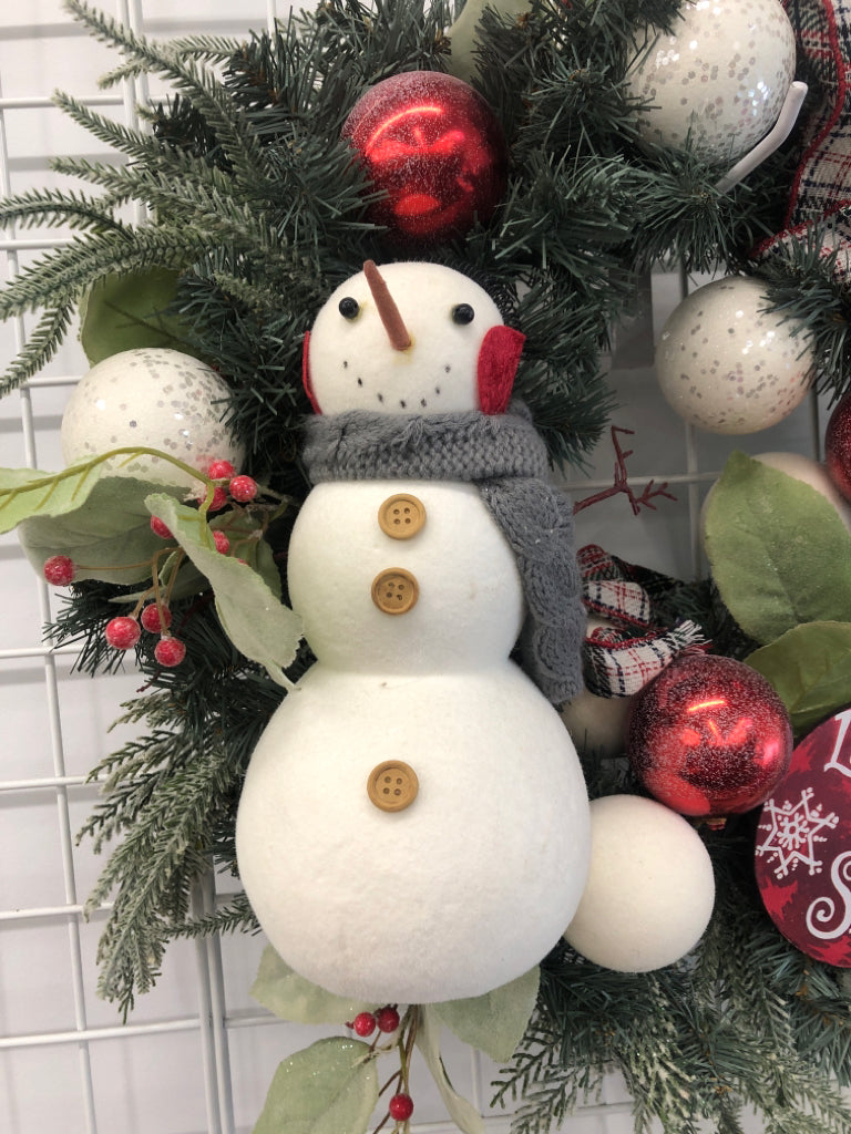 LET IT SNOW WREATH W/GLITTER ORNAMENTS AND SNOWMAN.