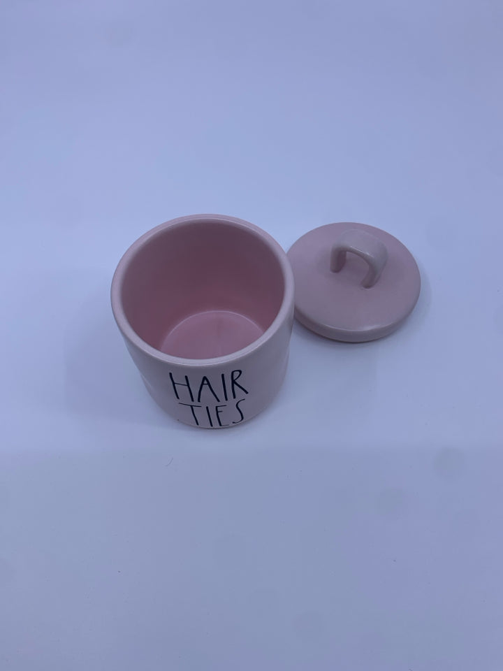 RAE DUNN PINK HAIR TIES CANISTER.