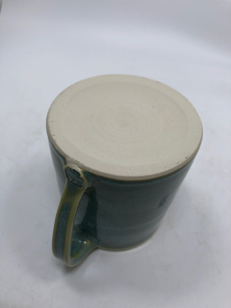 BLUE TO  SEAFOAM GREEN GRADIENT POTTERY MUG.