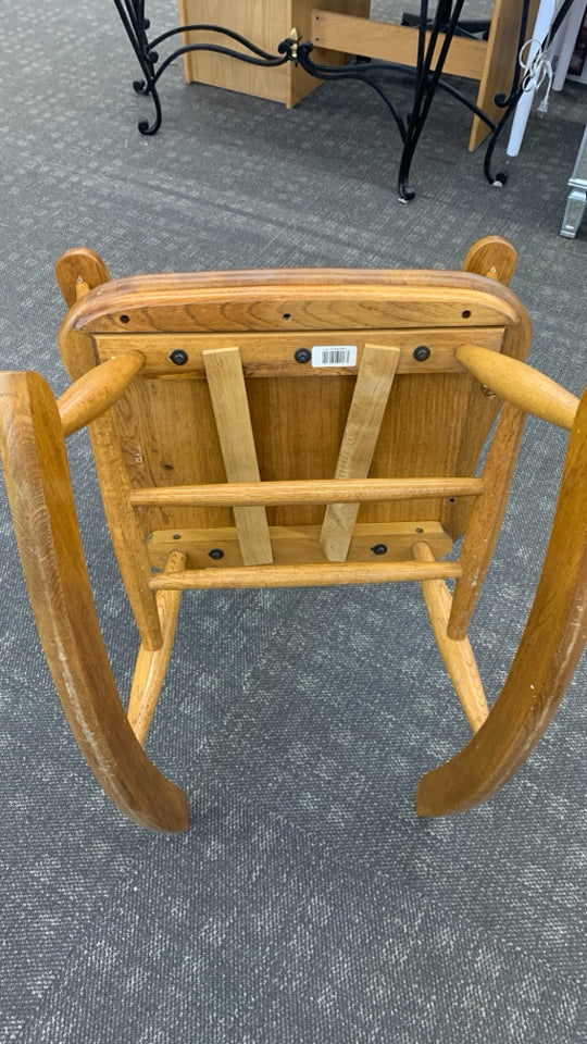 WOOD HIGH BACK ROCKING CHAIR.