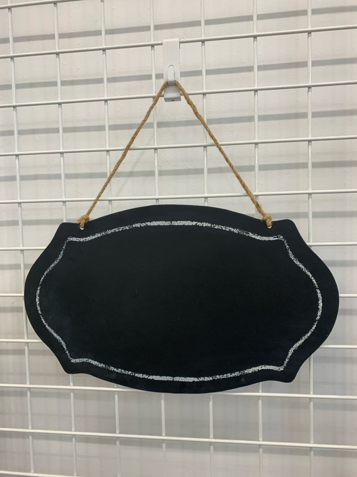 BLACK METAL CHALKBOARD HANGING SIGN.