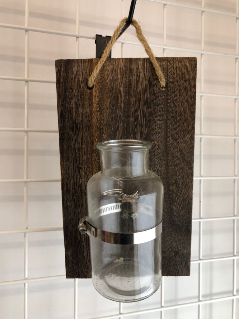 WOOD & GLASS WALL-VASE.