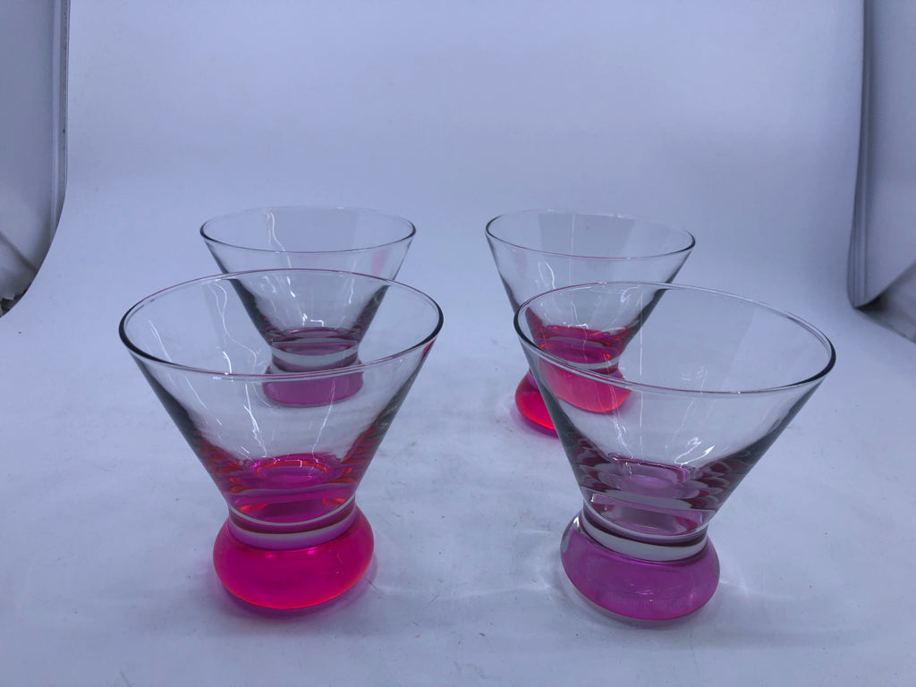 4 SHORT MARTINI PINK BOTTOMS GLASS.