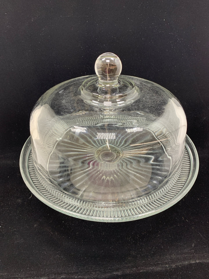 CLEAR GLASS PEDESTAL CAKE PLATE W/DOME.