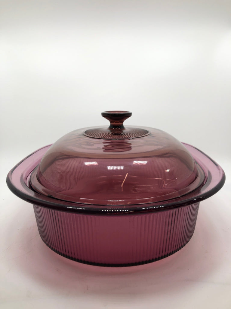 PINK GLASS CORNING WARE CASSEROLE DISH.