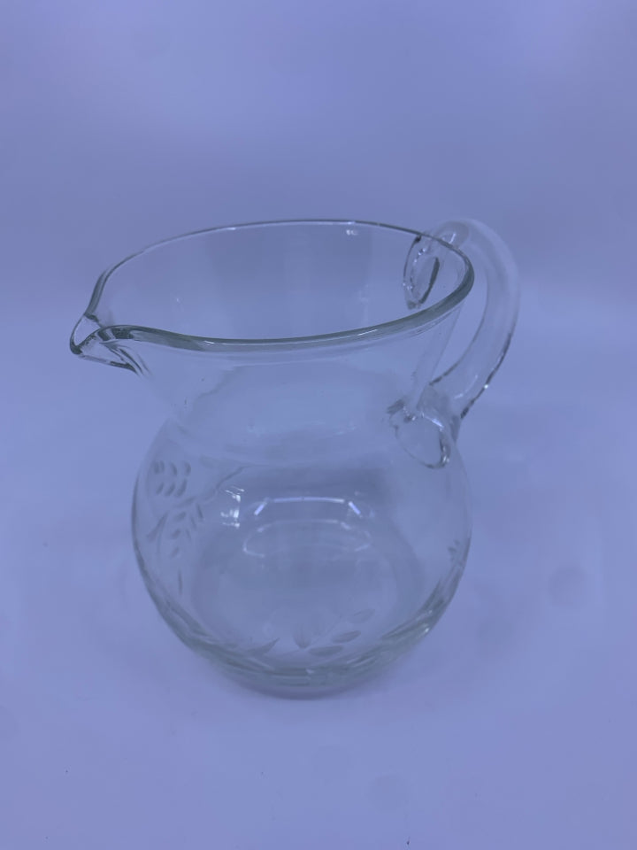 ETCHED GLASS SHORT PITCHER.