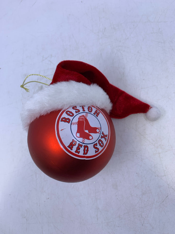 RED SOX IN SANTA HAT ORNAMENT