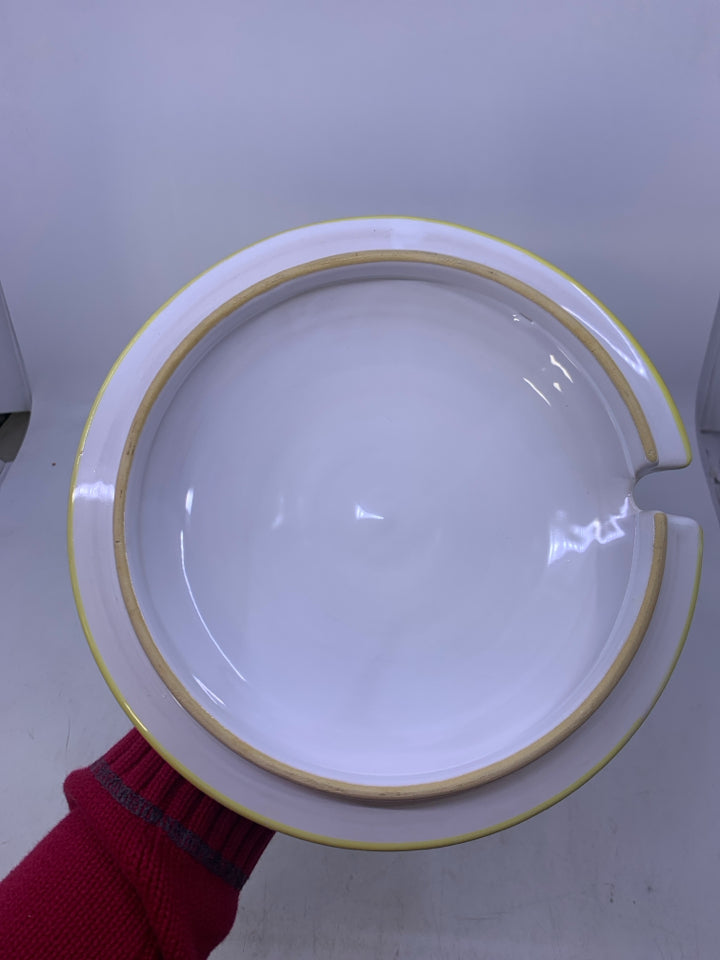 WHITE W/ COBALT BLUE BANDS ORANGE/ YELLOW LEAVES.