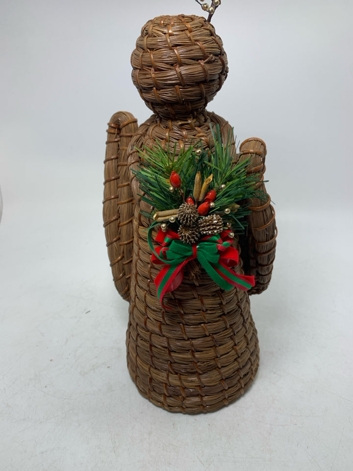 WOVEN BROWN ANGEL TREE TOPPER W/ TAG.