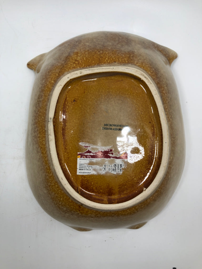 GLAZED CERAMIC OWL BOWL.