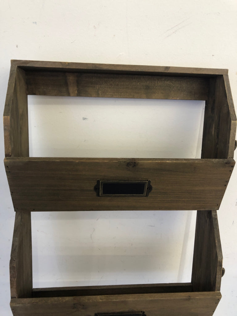 DARK WOOD HANGING MAILBOXES.