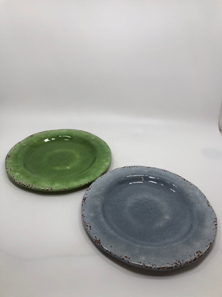 4PC BLUE/GREEN MELAMINE PLATES+BOWLS.