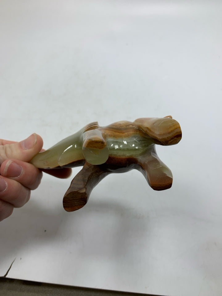 MULTI COLORED STONE ELEPHANT FIGURINE.