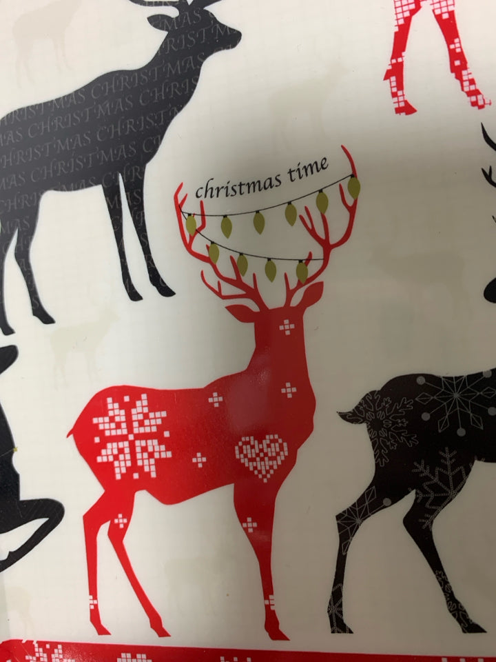 PLASTIC SERVING TRAY W/ RED+BLACK REINDEER.