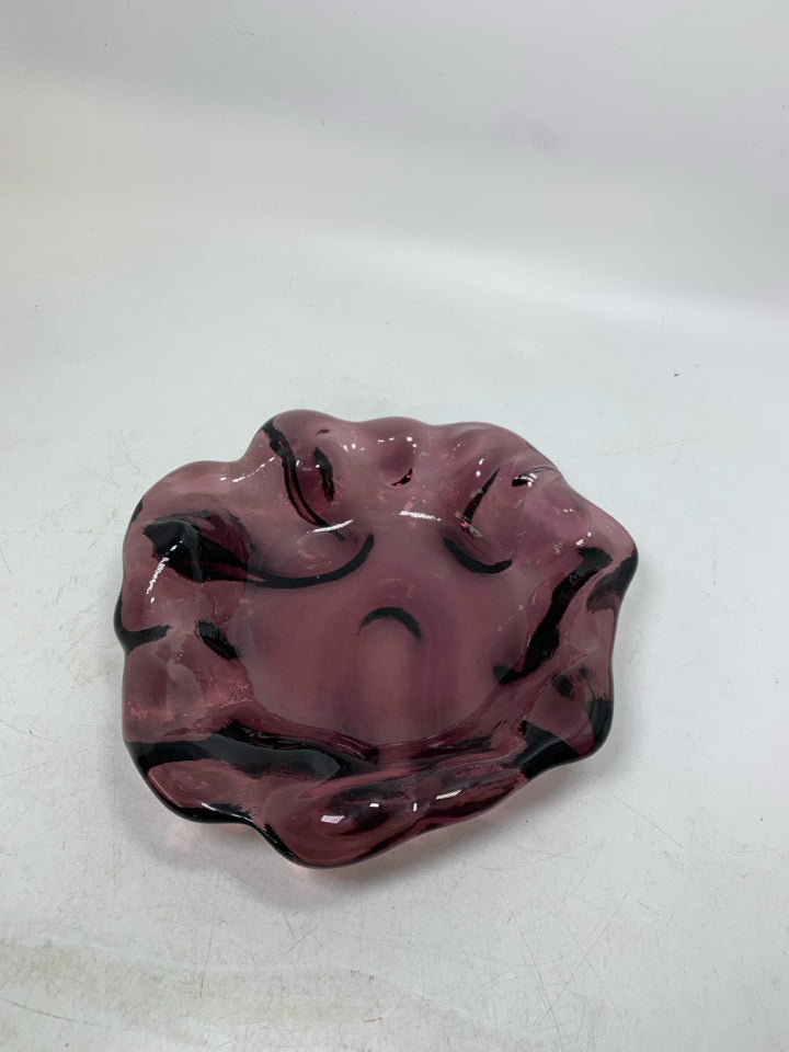 THICK BLOWN GLASS HEAVY PURPLE BOWL UNEVEN EDGES.