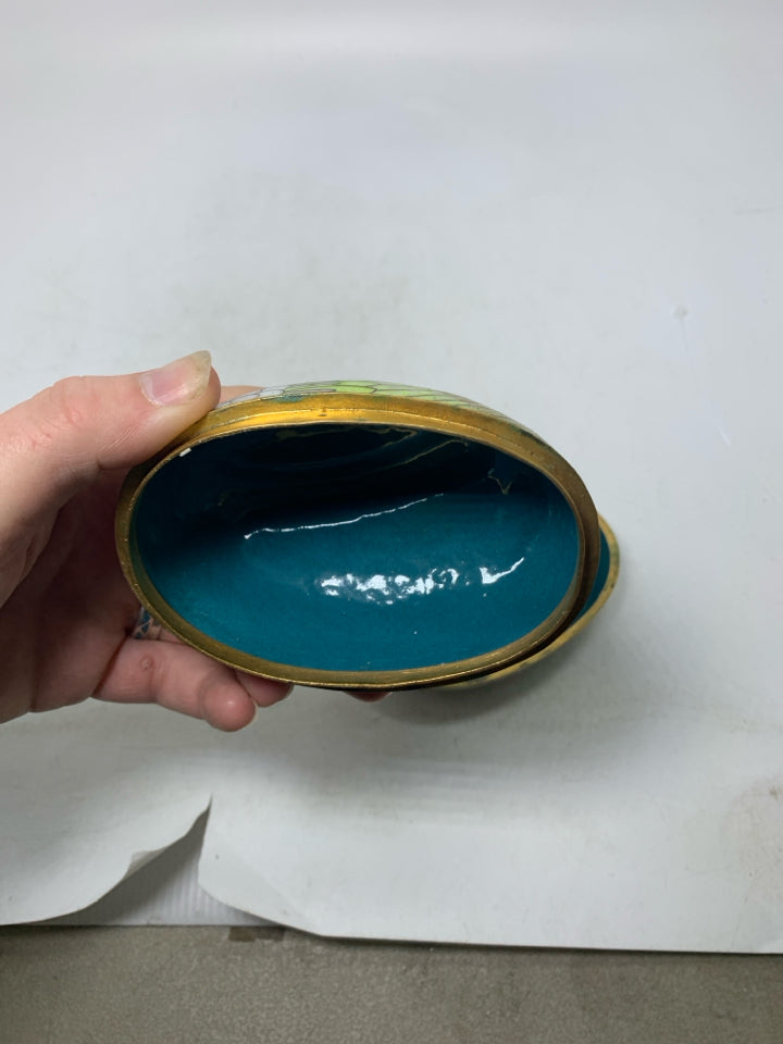 VTG ENAMEL BRASS SWAN TRINKET BOX.