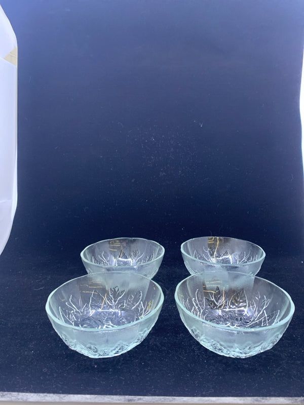 4PC ROSE EMBOSSED CLEAR GLASS BOWLS.