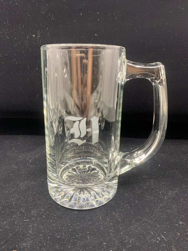 3 THICK GLASS BEER STEIN "H" W HANDLE.