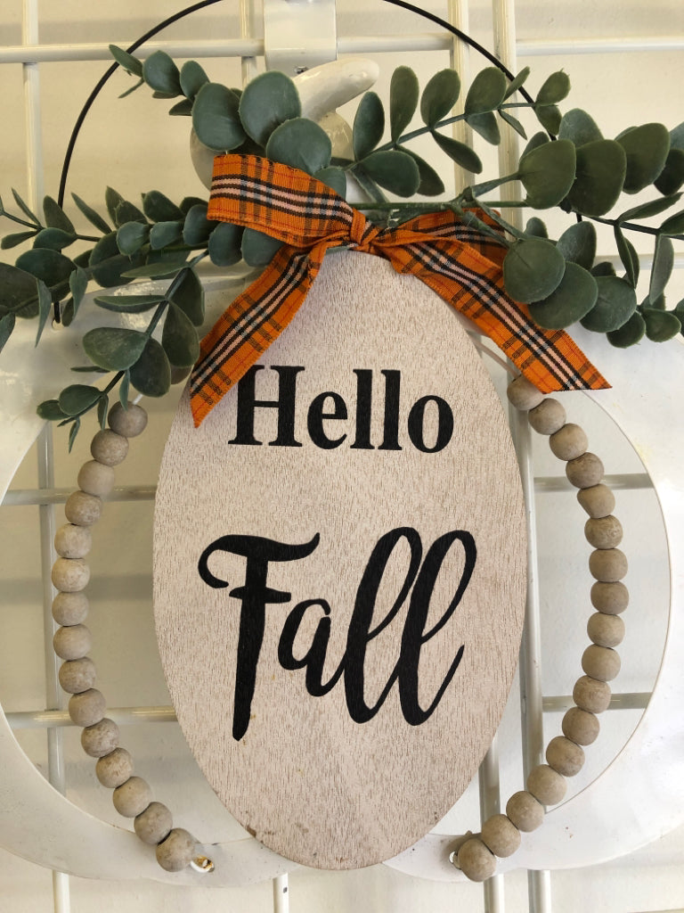 WHITE METAL HELLO FALL PUMPKIN DECOR.