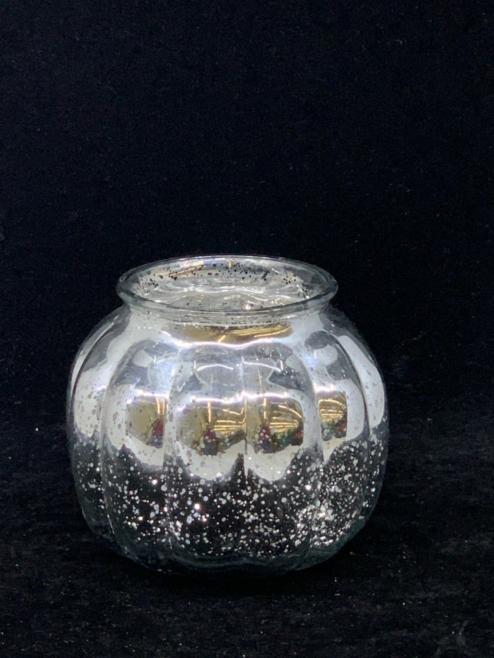 SILVER MERCURY GLASS PUMPKIN VASE/ CANDLE HOLDER.