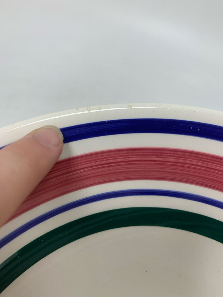 VTG COLORFUL STRIPED PASTA SERVING BOWL RIBBED MADE IN ITALY.