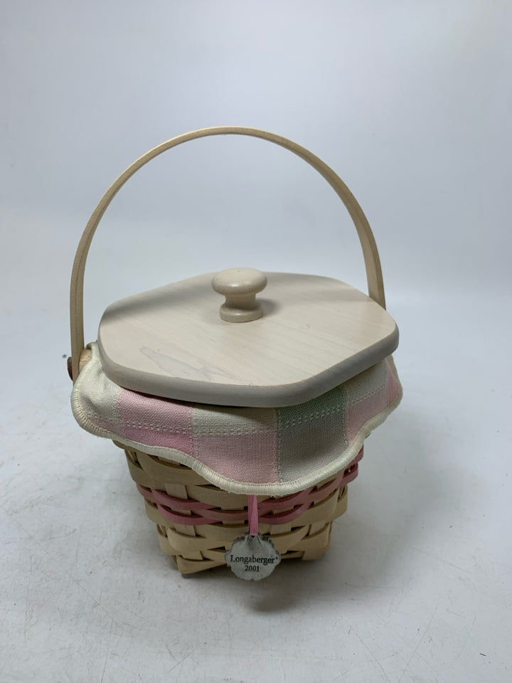 WHITE WASHED HORIZON OF HOPE BREAST CANCER HEXAGON BASKET W/ LINER INSERT TIE ON