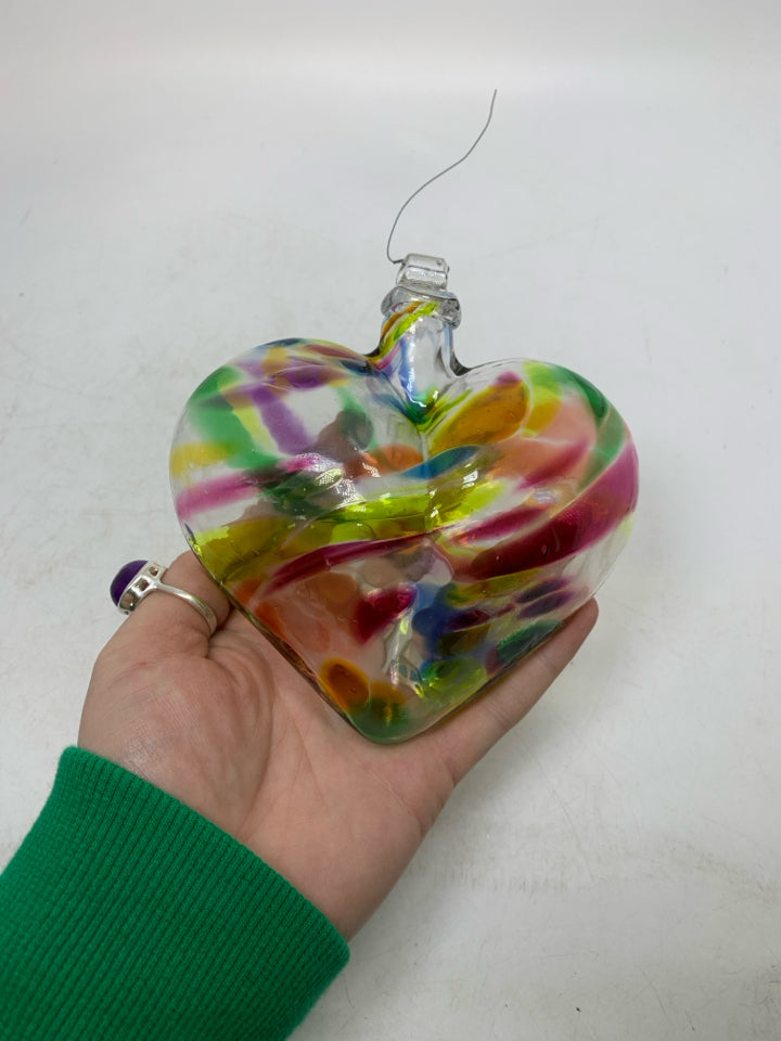 3D BLOWN GLASS RAINBOW HEART.