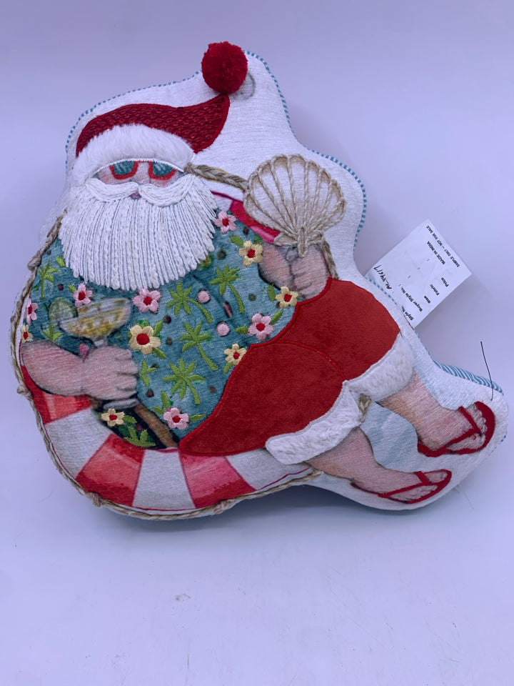 SANTA ON BEACH PILLOW.