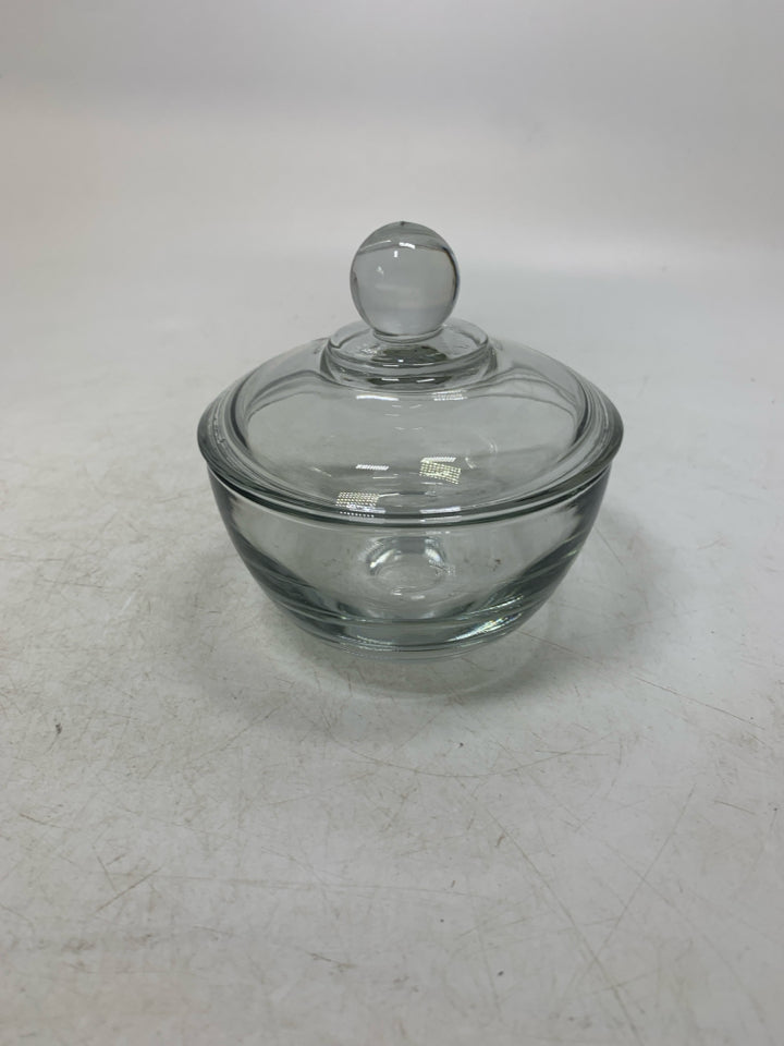 GLASS COVERED SUGAR BOWL.