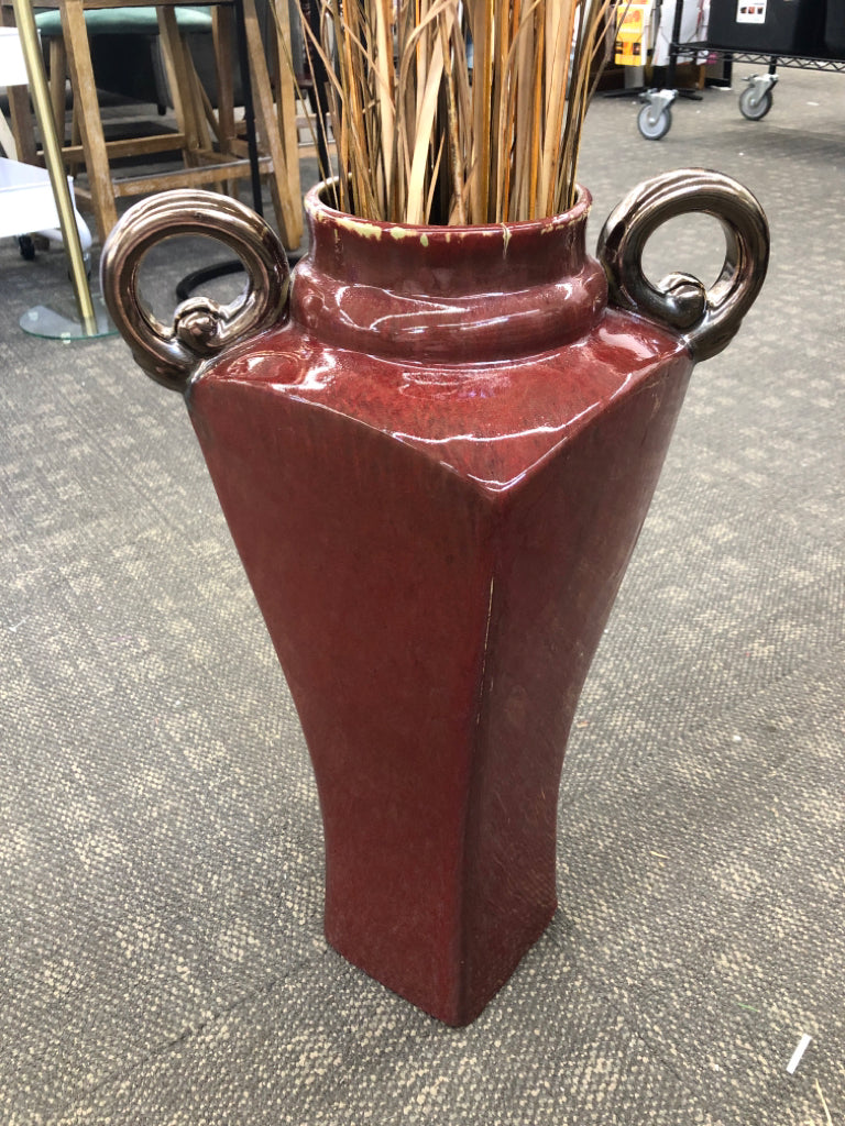 RED FLOOR VASE W/FAUX GRASS 42"