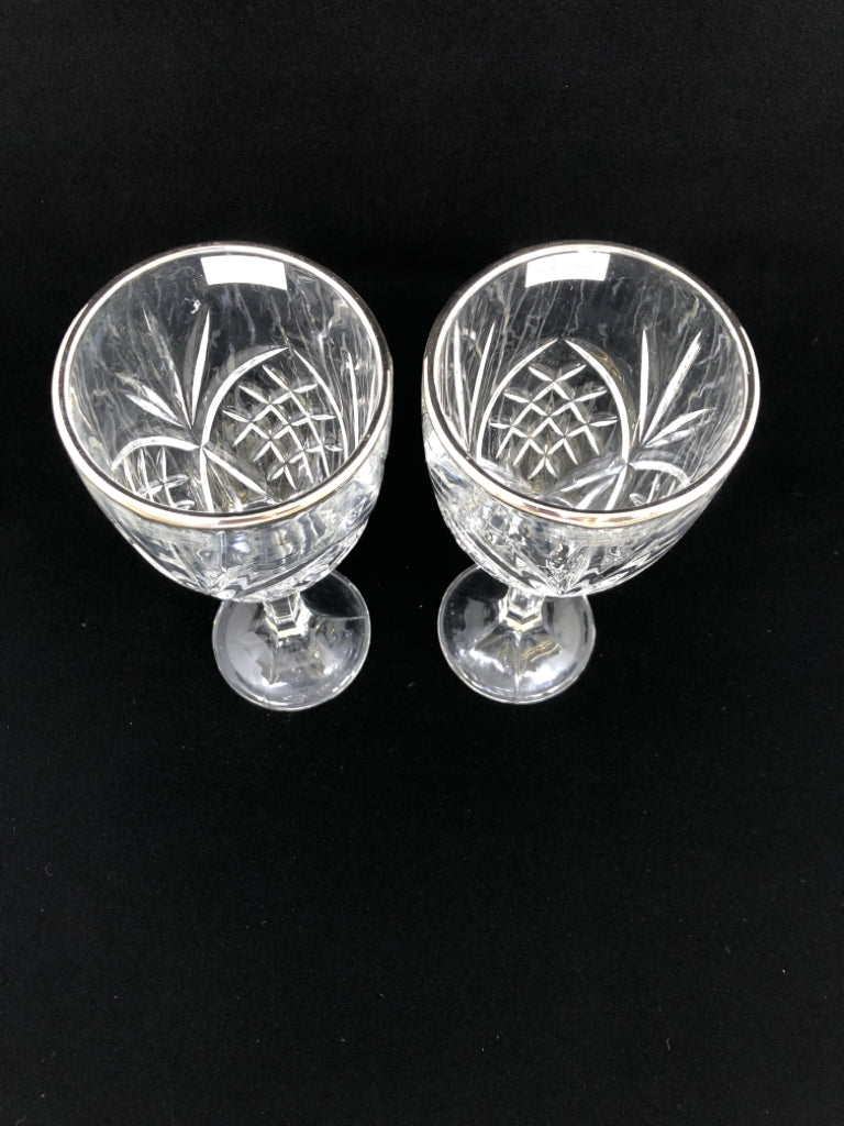 2 DIAMOND CUT CRYSTAL DUBLIN GOBLET W/PLATINUM RIM.