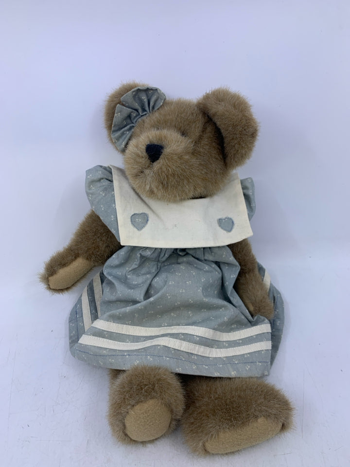 BROWN BEAR W/ BLUE WHITE DRESS BOW ON EAR BOYDS BEARS.